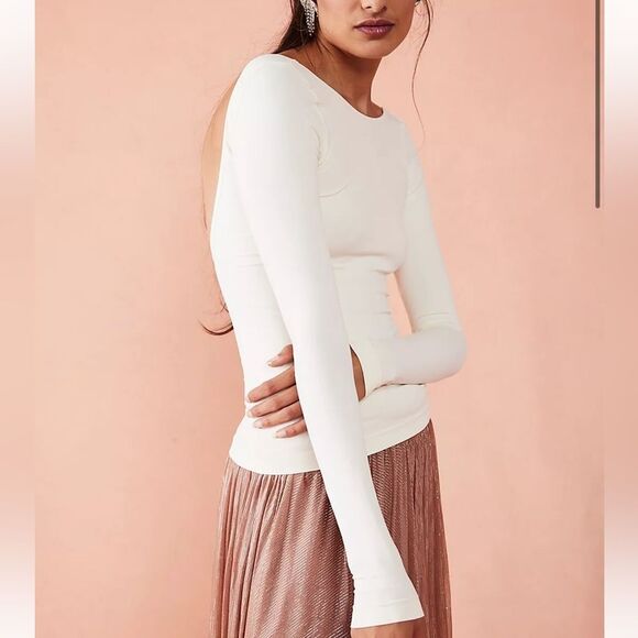 Free People Blue Low-Back Seamless Long Sleeve Top Light Blue XS/S - Picture 7 of 8